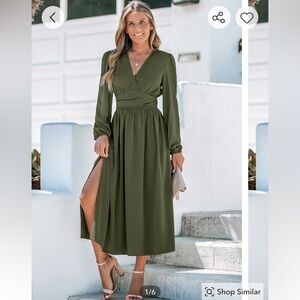 Cupshe Olive Green Puff Sleeve Suplice Midi Dress NWT